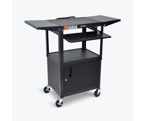 Luxor - AVJ42KBCDL - Adjustable-Height Steel AV Cart - Pullout Keyboard Tray, Cabinet, Drop Leaf