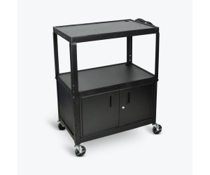 Luxor - AVJ42XLC - Extra Large Adjustable Height Steel AV Cart Three Shelves Black Electric