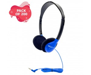 HamiltonBuhl - HA2BLU-200 - 200 Pack Blue SchoolMate Personal Stereo/Mono Headphones for Education - 3.5mm