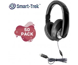 HamiltonBuhl - ST1BKU - 50 Pack Smart-Trek Deluxe Kids Over-Ear Headphones - USB